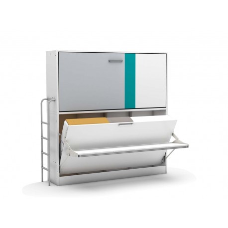 Opklap stapelbed Smart Bunk met bureau